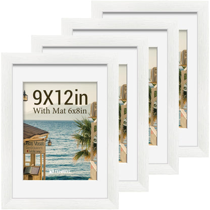 5x7 picture frame 4 Pack, 4x6 Mat, Black Wood, Glass, for Photo