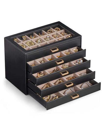 Lolalet Earring Organizer, Jewelry Box with Clear Lid -Beige, 5 Layer