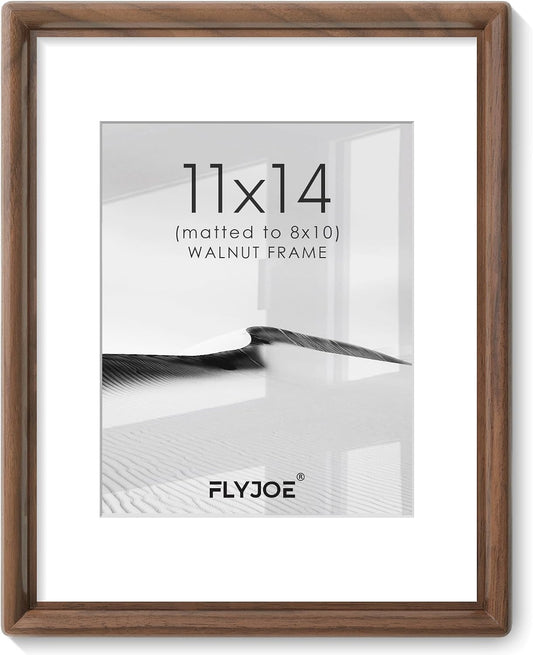 FLYJOE 11x14 Picture Frame, Solid Walnut Wood Frame with Mat for 8x10 Photo