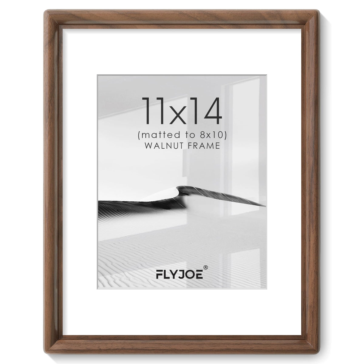 FLYJOE 11x14 Picture Frame, Solid Walnut Wood Frame with Mat for 8x10 Photo