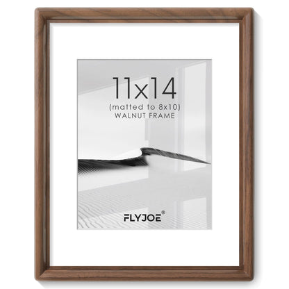 FLYJOE 11x14 Picture Frame, Solid Walnut Wood Frame with Mat for 8x10 Photo