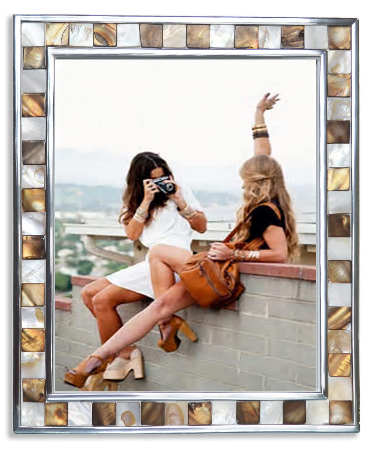 Mother of Pearl Picture Frame 5x7, Grey+White, 1pc