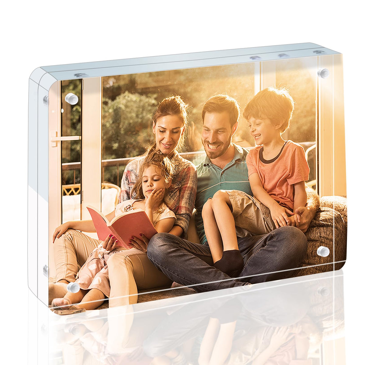 Egofine 5x7 Acrylic Frames 6 Pack, 20mm Thicker Frameless Clear Picture Frames, Double Sided Magnetic Picture Frames, Free Standing Desktop Display