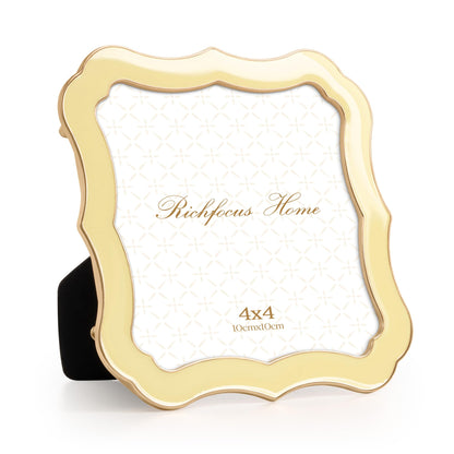 4x6 Enamel Picture Frame with HD-Tempered Glass, Display 3x5 Photo with Mat, Ornate Photo Frame with Gold Metal Edge & Velvet Back for Tabletop & Wall Mount Vertically or Horizontally Display, White