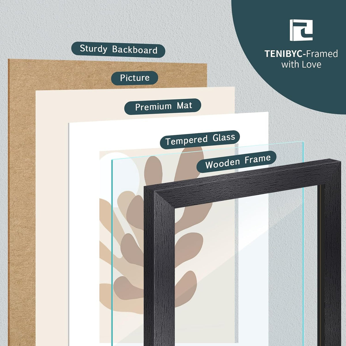 5x7 picture frame 4 Pack, 4x6 Mat, Black Wood, Glass, for Photo