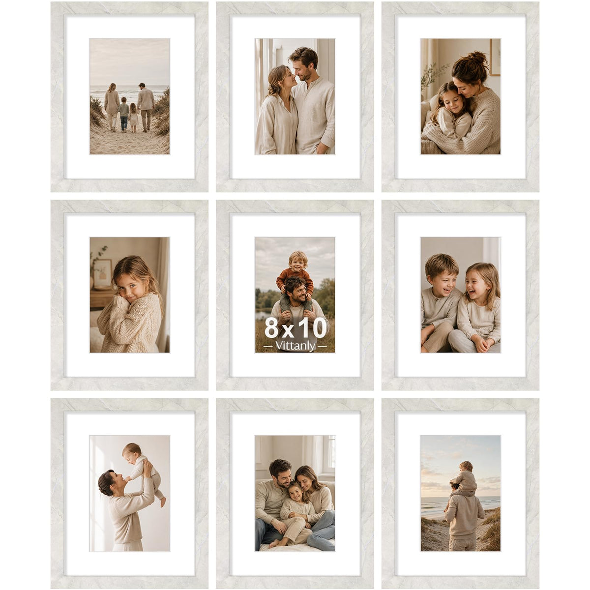 Vittanly 8x10 Picture Frames Set of 9 for Wall or Tabletop Display, Black
