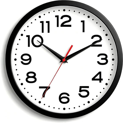 Roymnie 10 Inch Wall Clock, Battery Operated Silent Non Ticking Black