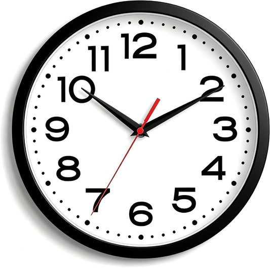 Roymnie 10 Inch Wall Clock, Battery Operated Silent Non Ticking Black