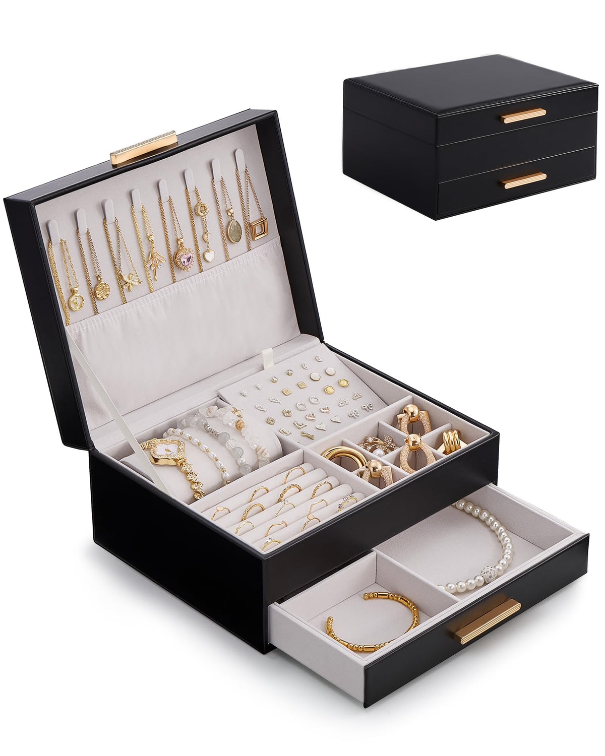 Lolalet 2-Layer Jewelry Box Organizer for Women Girls Room Decor -Beige