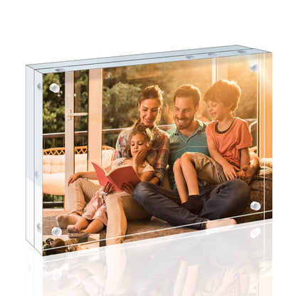 Egofine 5x7 Acrylic Frames 6 Pack, 20mm Thicker Frameless Clear Picture Frames, Double Sided Magnetic Picture Frames, Free Standing Desktop Display