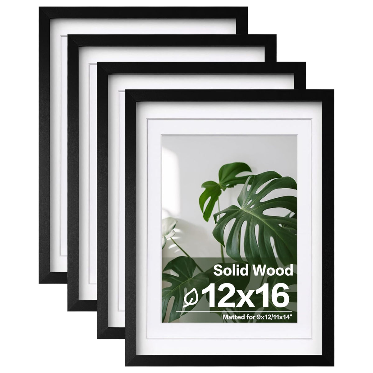 Egofine 11x14 Picture Frames 4 Pack Display Pictures 5x7/8x10 with Mat or 11x14 Without Mat Made of Solid Wood Covered by Plexiglass for Table Top Display and Wall Mounting Photo Frame, Light Brown