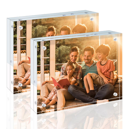 Egofine 5x7 Acrylic Frames 6 Pack, 20mm Thicker Frameless Clear Picture Frames, Double Sided Magnetic Picture Frames, Free Standing Desktop Display