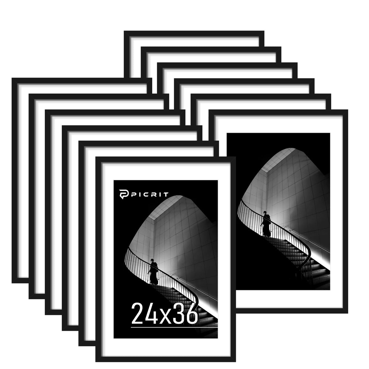 Picrit 8x10 Picture Frame Set of 12, Modern Gallery Wall Frames, Black