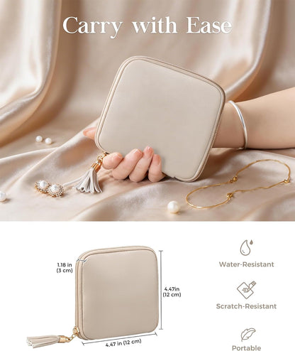 Lolalet Travel Jewelry Case Organizer, Small Soft Jewellery Pouch -Oatmeal