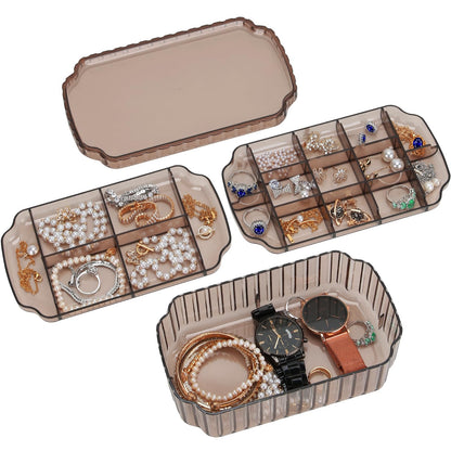 LETURE 3-Layer Jewelry Organizer Box for Earrings, Rings, Necklaces, Bracelets, Clear Plastic Bead Storage Containers for Crafts (Coffee)