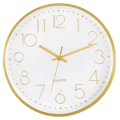 Foxtop 12" Modern Wall Clock Silent Battery Operated Clock, Green Gold