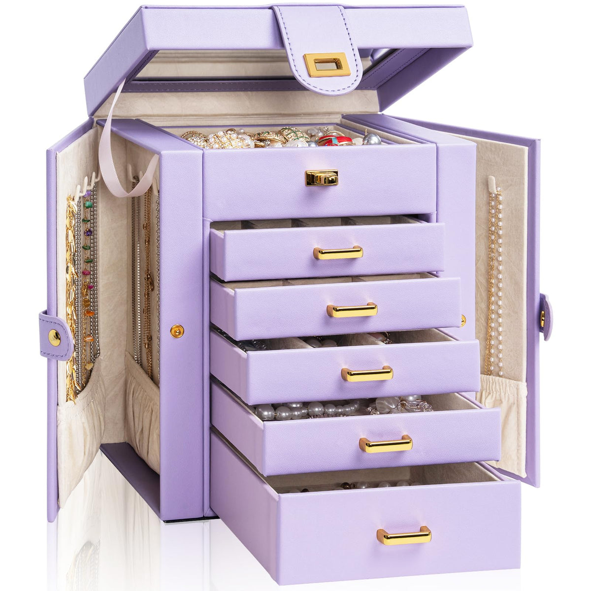 AKOZLIN 6-Tier Jewelry Box Organizer 5 Drawers Storage Black Regular