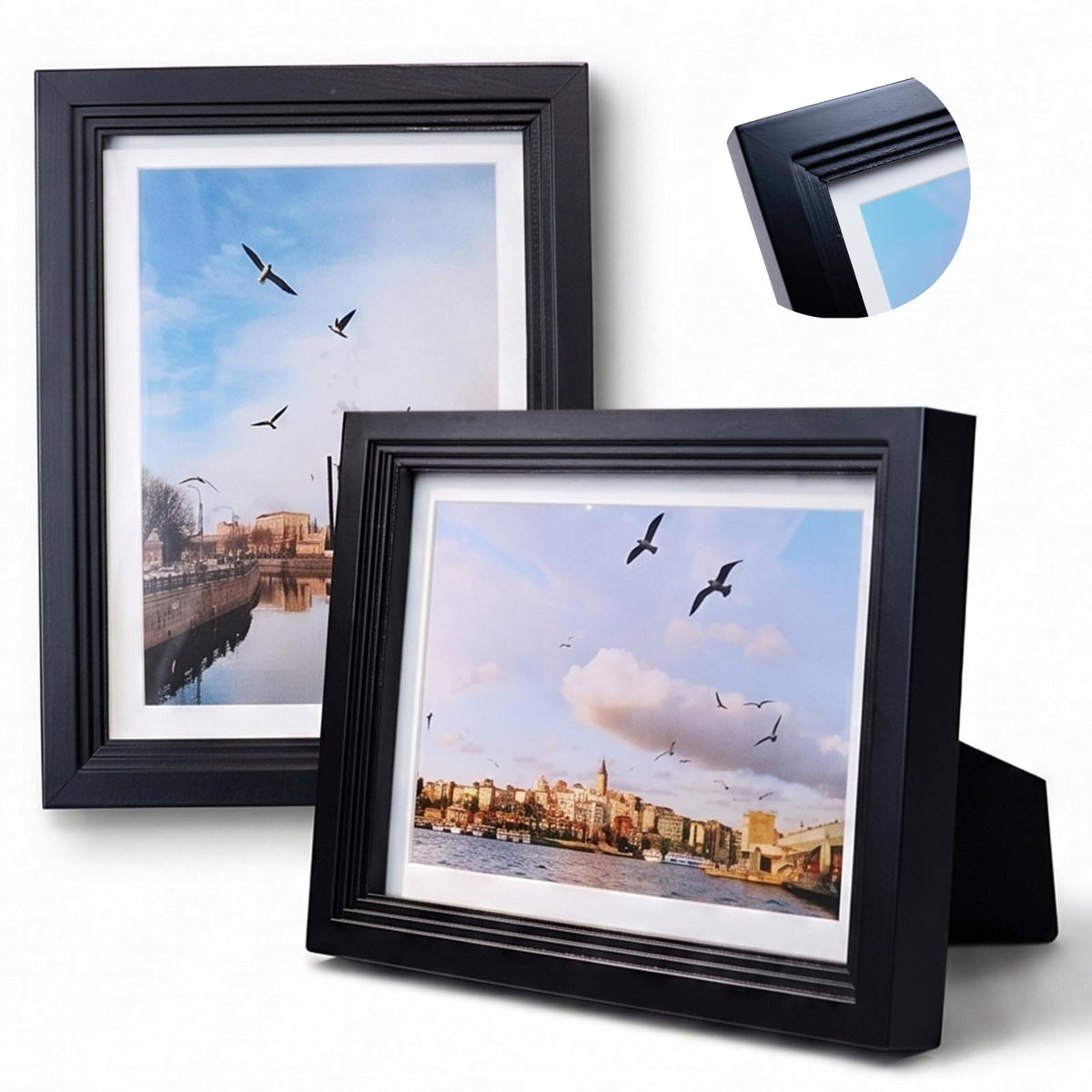 8x10 Wooden Picture Frame, Displays 8x10 Without Mat or 5x7 With Mat, Solid Wood Colorful Photo Frame for Wall Tabletop, Real Glass, Rustic Stepped Edge, 2 Pack, Brown