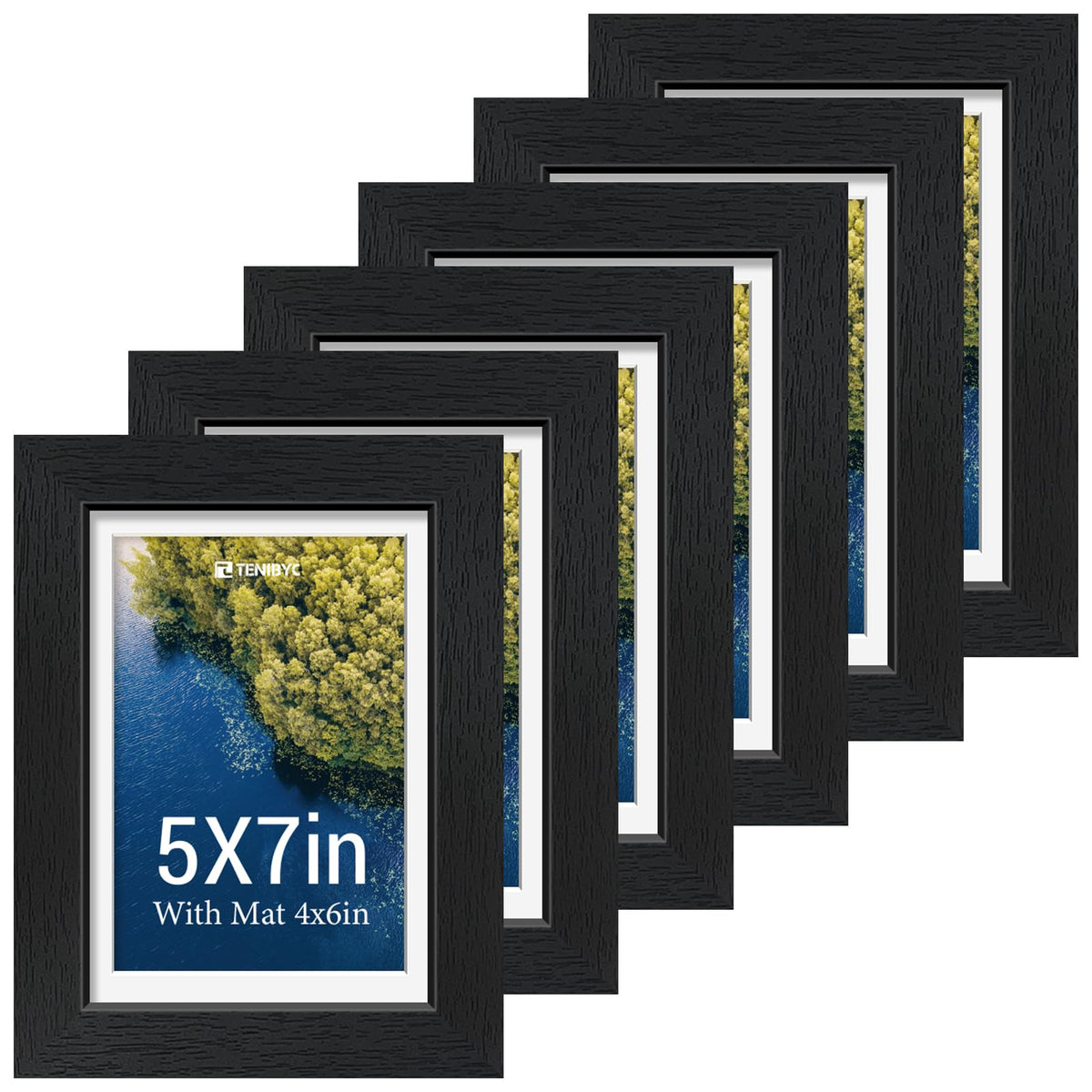 5x7 picture frame 4 Pack, 4x6 Mat, Black Wood, Glass, for Photo