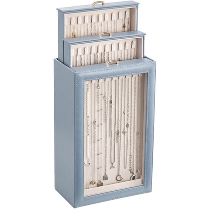 Lolalet Necklace Organizer Box, Jewelry Display Case, White, 3 Layers