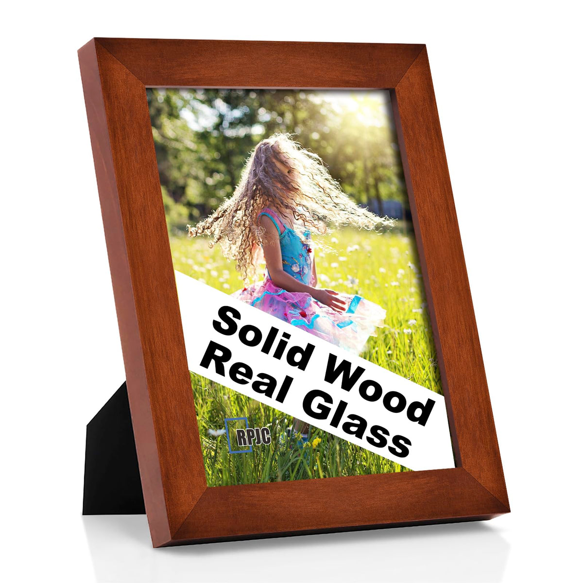 RPJC 5x7 Solid Wood Picture Frame with Real Glass Cover Black
