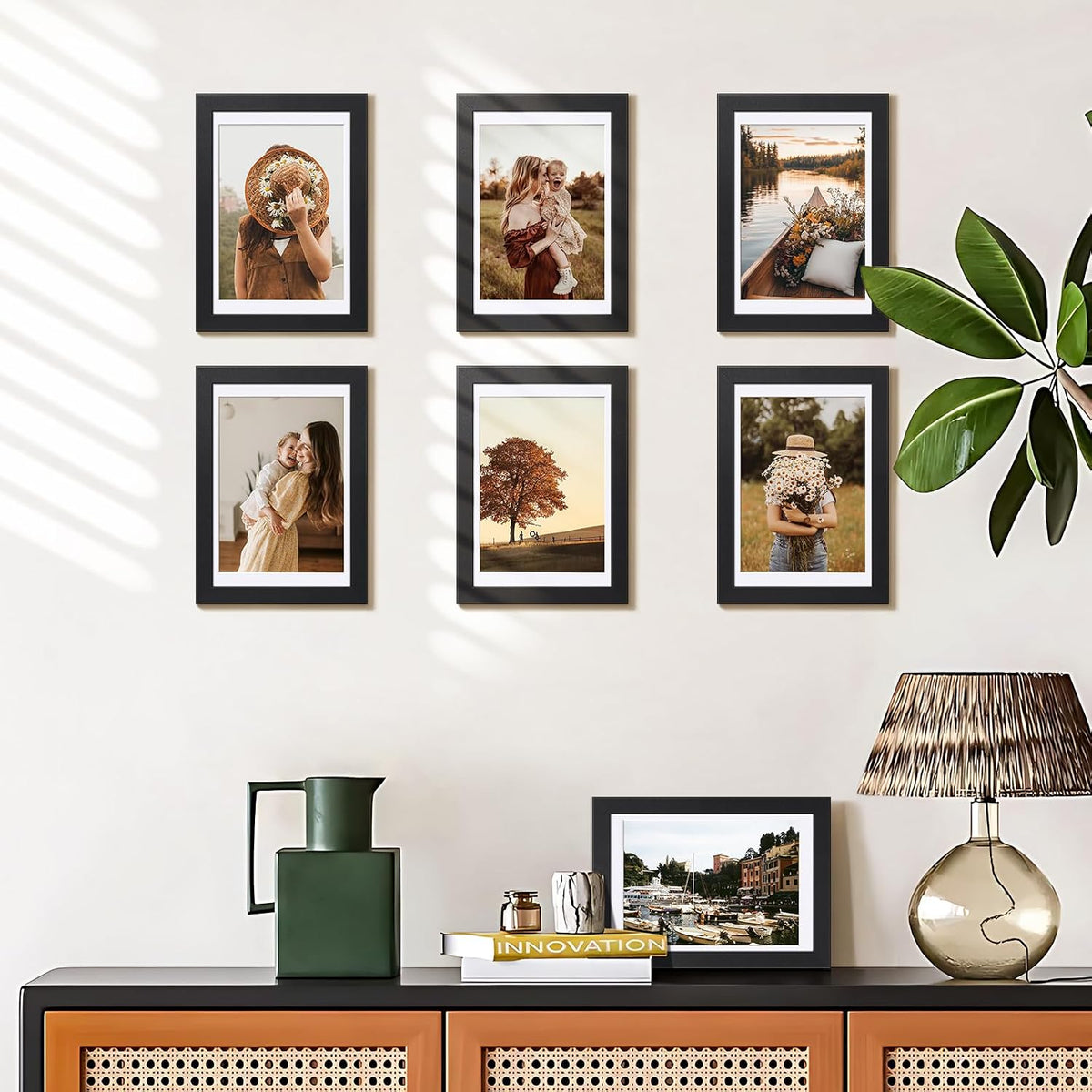 HappyHapi 4x6 Picture Frame Set of 5, Wall or Tabletop Display, Black