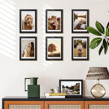 HappyHapi 4x6 Picture Frame Set of 5, Wall or Tabletop Display, Black