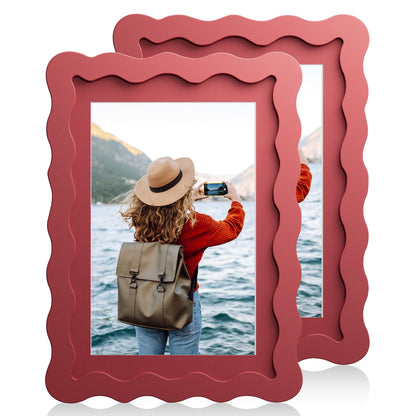 5x7 Wavy Picture Frame with 4x6 Mat, 5 x 7 Wood Frame, Real Glass