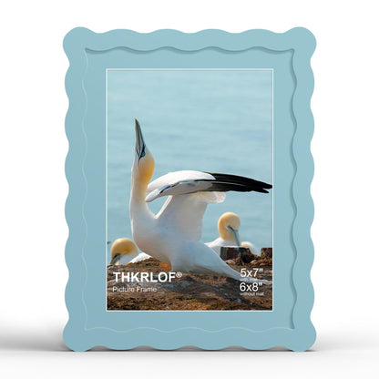 4x6 Picture Frame with Mat for 3.5x5, Wavy Edge Wooden Real Glass Photo Frame for Tabletop and Wall Hanging, Green, 1 Pack