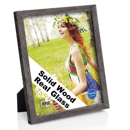 RPJC 5x7 Solid Wood Picture Frame with Real Glass Cover Black