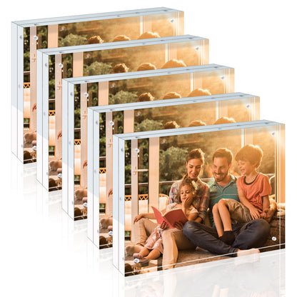 Egofine 5x7 Acrylic Frames 6 Pack, 20mm Thicker Frameless Clear Picture Frames, Double Sided Magnetic Picture Frames, Free Standing Desktop Display