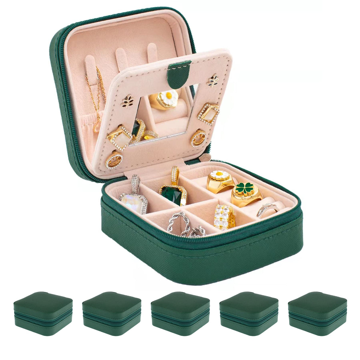 KElofoN Travel jewelry case Travel jewelry box Travel Jewelry Organizer Small box Gift for Girls Women with Mirror(Green)