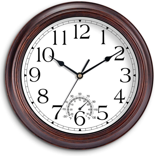 KECYET 8.5" Wall Clock with Thermometers Vintage Silent Battery Operated