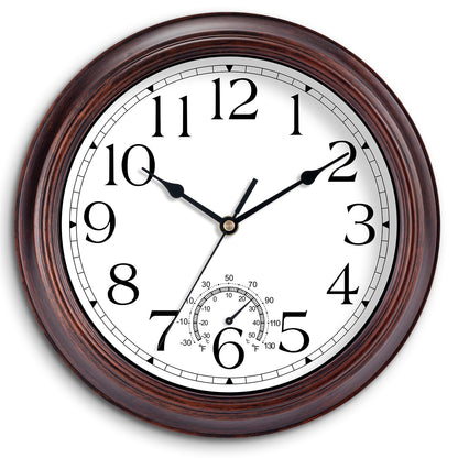 KECYET 8.5" Wall Clock with Thermometers Vintage Silent Battery Operated