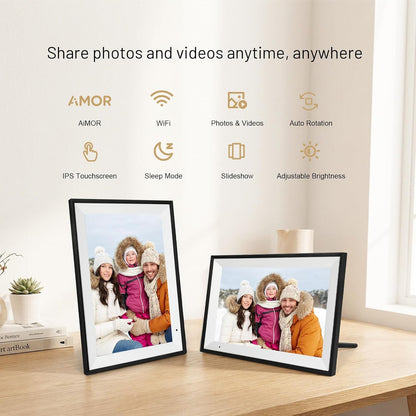 AEEZO Digital Picture Frame, 10.1 Inch Digital Photo Frame with 1280 * 800 HD IPS Touch Screen, Smart Digital Frame Built-in 32GB Memory, Auto-Rotate Easy Setup via AiMOR APP(Black)
