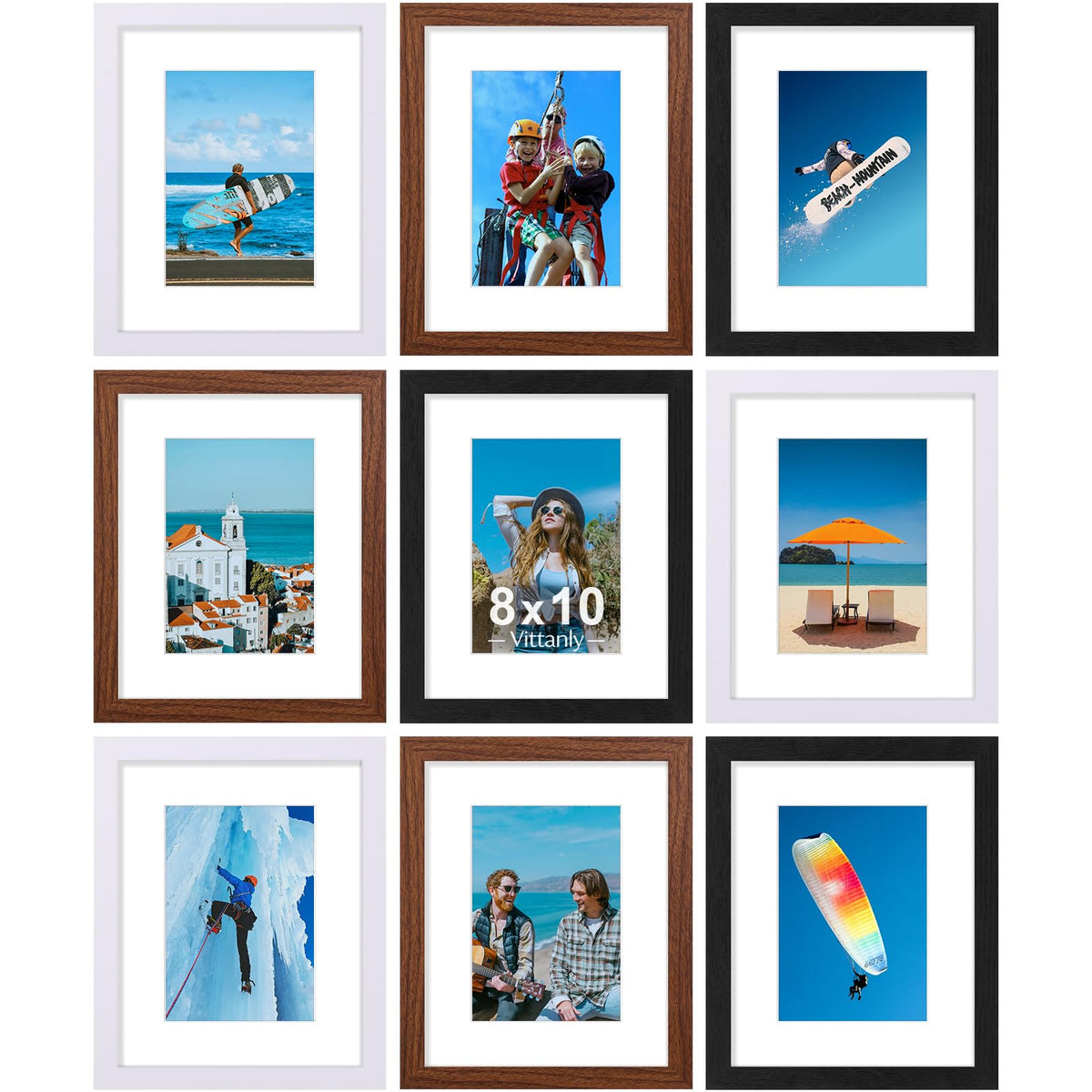 Vittanly 8x10 Picture Frames Set of 9 for Wall or Tabletop Display, Black