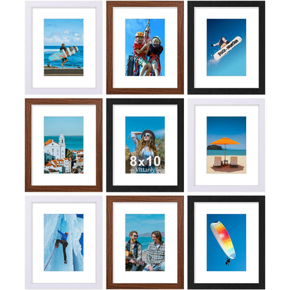 Vittanly 8x10 Picture Frames Set of 9 for Wall or Tabletop Display, Black