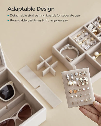 SONGMICS 2-Layer Jewelry Box with Handle, Removable Tray, Floating Effect
