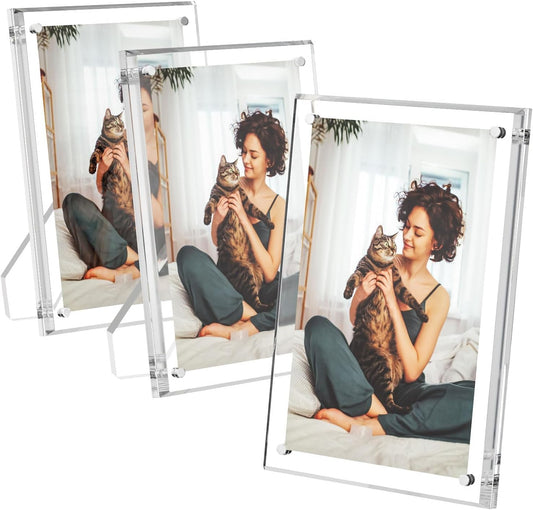 AITEE 4x6 Acrylic Picture Frame 3 Pack, Clear Lucite Frame with Stand