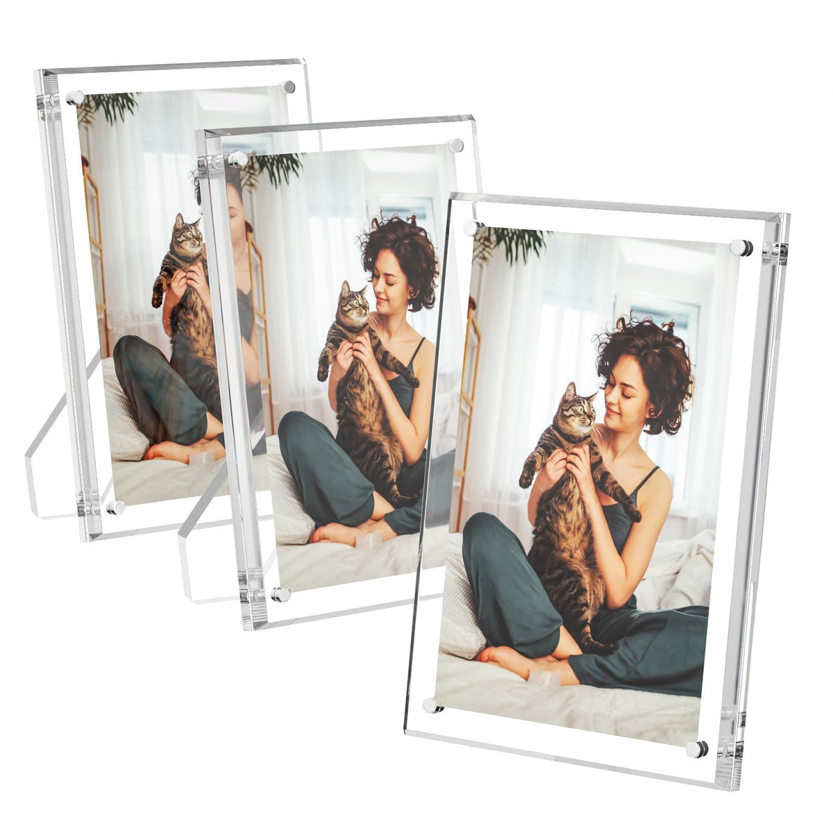 AITEE 4x6 Acrylic Picture Frame 3 Pack, Clear Lucite Frame with Stand