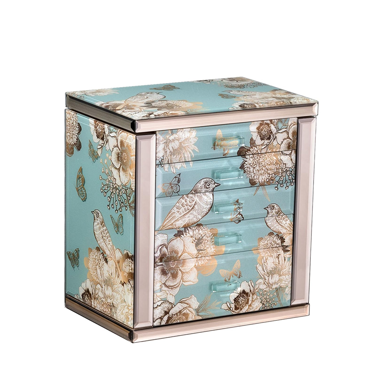 High End Glass Jewelry Box for Women, 7 Layer, Gold