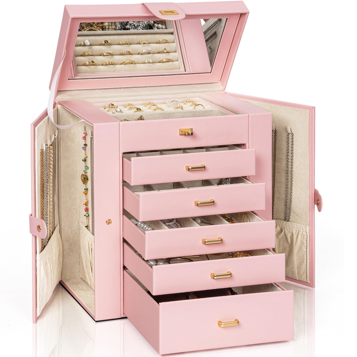 AKOZLIN 6-Tier Jewelry Box Organizer 5 Drawers Storage Black Regular