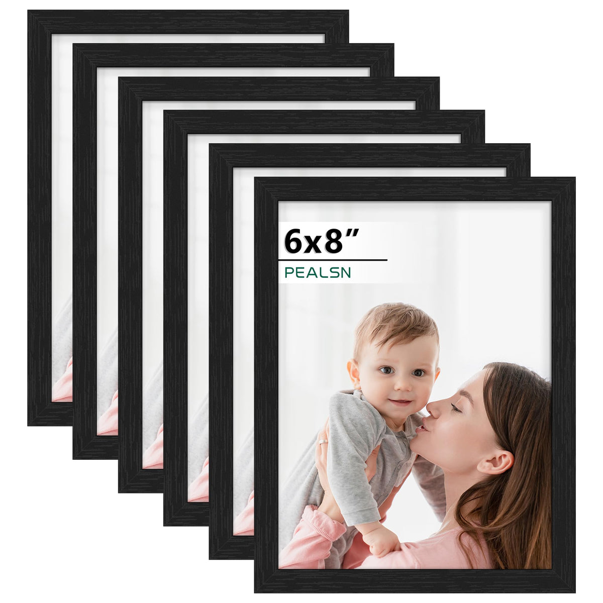 PEALSN 8x10 Picture Frame Set of 6, Wall or Tabletop, Black Woodgrain