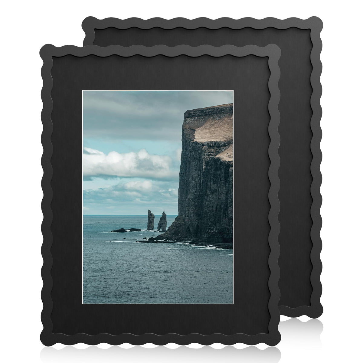 5x7 Wavy Picture Frame with 4x6 Mat, 5 x 7 Wood Frame, Real Glass