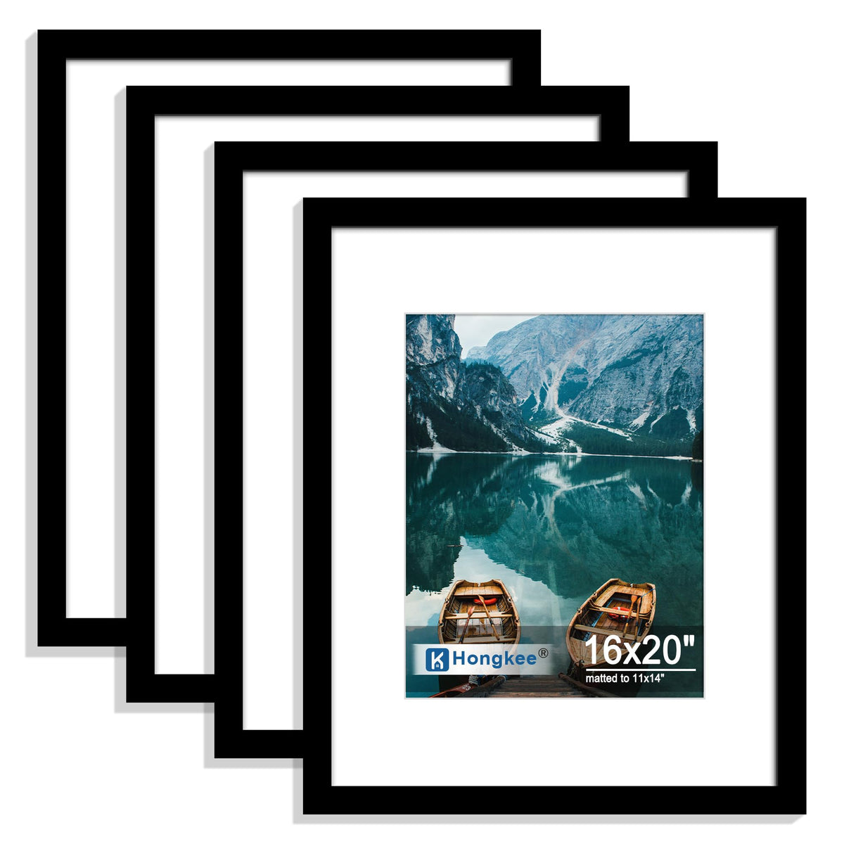 Hongkee 5x7 Picture Frame Set of 4, Real Glass and Wooden Frame, 4x6 Mat