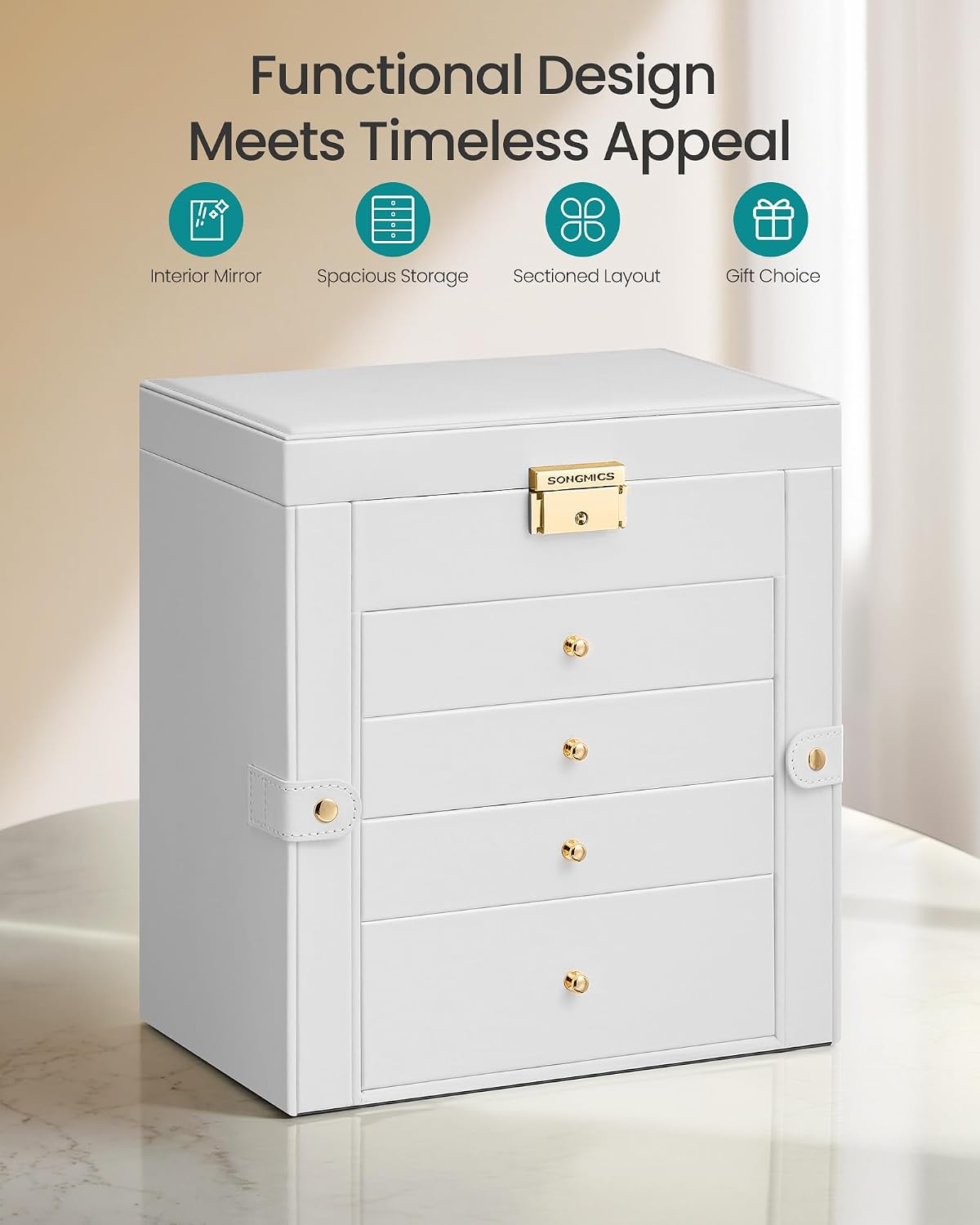 SONGMICS 5-Layer Jewelry Box Organizer with 4 Drawers, Lock and Mirror