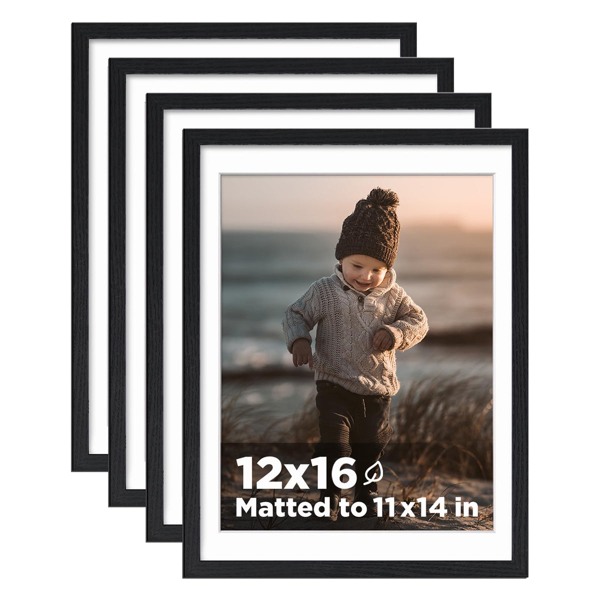 KINLINK 5x7 Picture Frame White Set of 4, Wooden Photo Frames Matted 4x6 with Plexiglass for 4x6 with Mat or 5x7 without Mat for Table and Wall Display