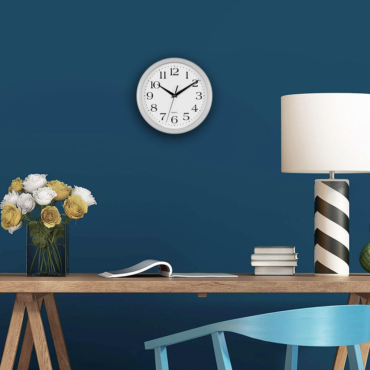 Bernhard Products White Wall Clock Silent Non Ticking 10 Inch Quality Quartz Battery Operated Round Easy to Read Home/Kitchen/Office/Classroom/School Clocks