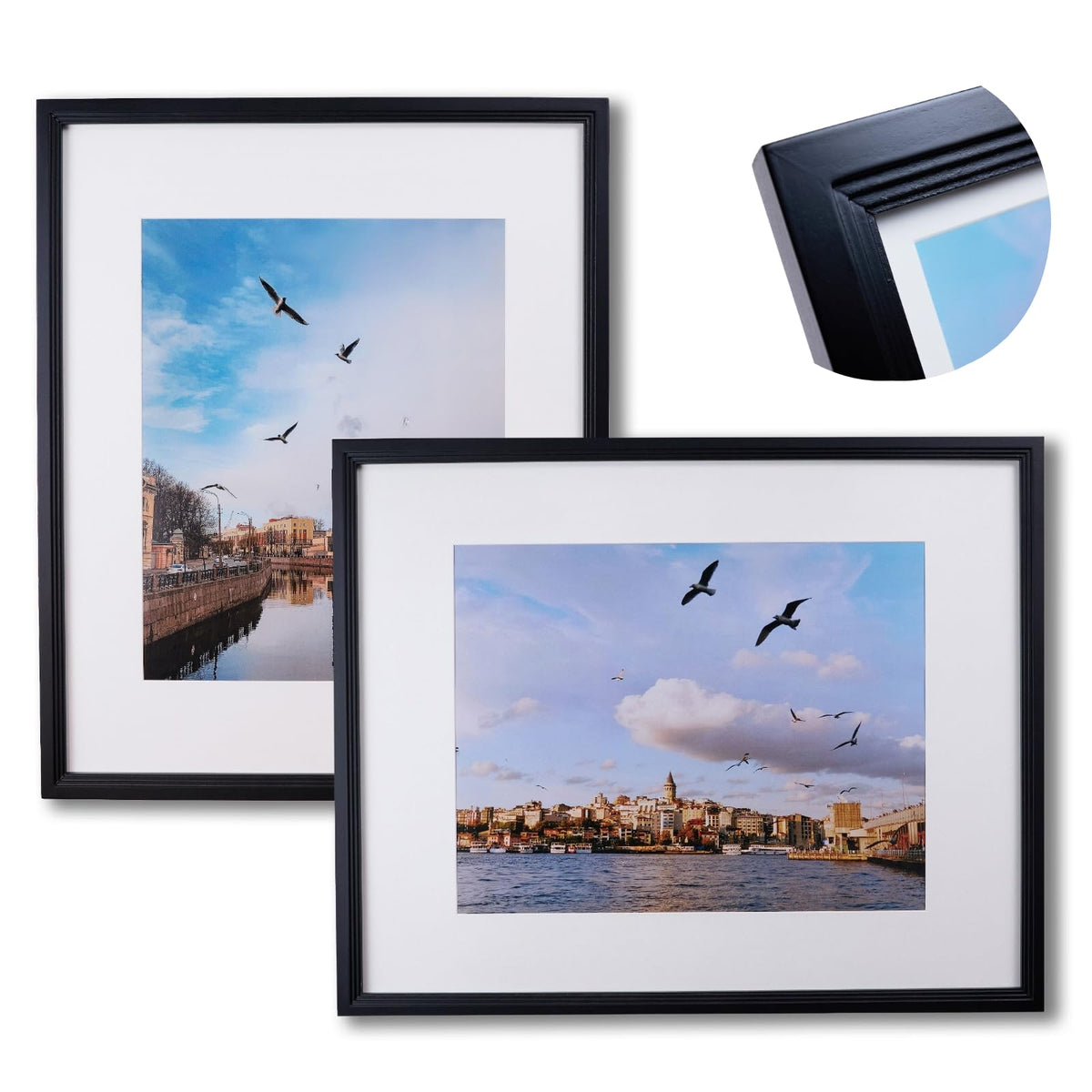 8x10 Wooden Picture Frame, Displays 8x10 Without Mat or 5x7 With Mat, Solid Wood Colorful Photo Frame for Wall Tabletop, Real Glass, Rustic Stepped Edge, 2 Pack, Brown
