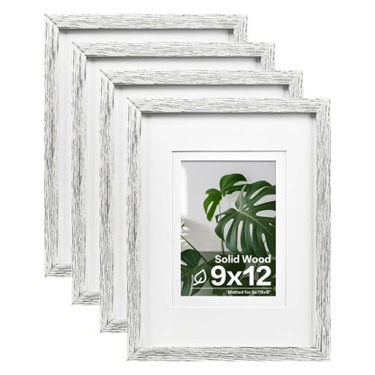 Egofine 8x10 Picture Frames Set of 4, Made of Solid Wood Covered by Plexiglass 4x6 and 5x7 with Mat or 8x10 without Mat, for Table Top Display and Wall Mounting Photo Frame White